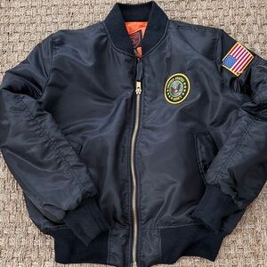 VTG Bravo Series By Burks Bay Black USA US Army Satin Bomber Jacket Mens Large